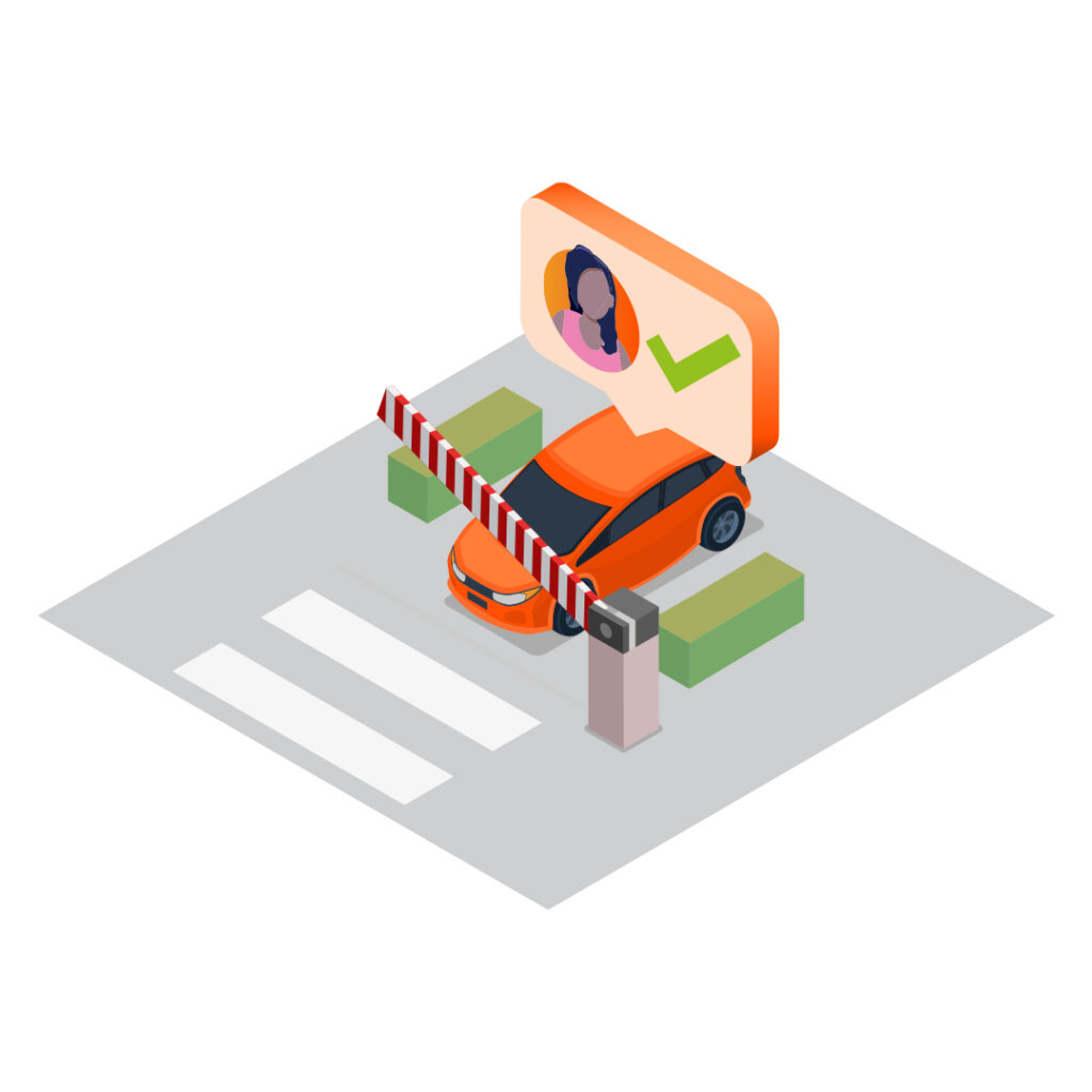 Car waiting to come through a car park barrier illustration